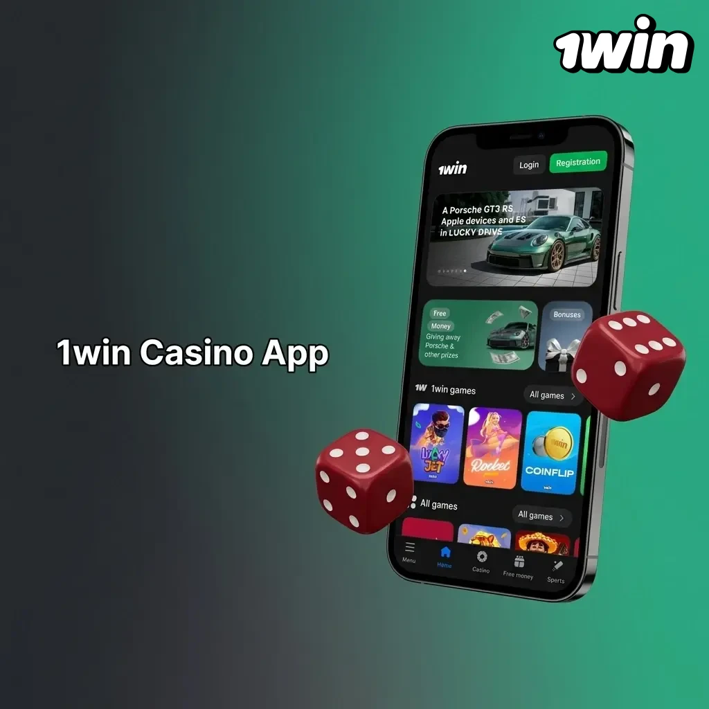 1win Casino app interface showing slots, live dealer games, and promotions on mobile for Android and iOS