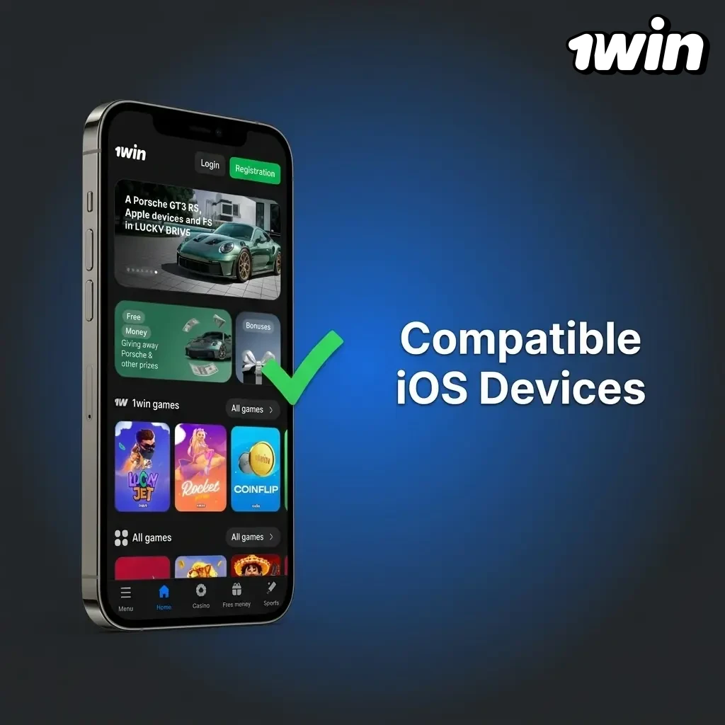 List of compatible iOS devices for the 1win app including iPhone X through 17 series and select iPad models