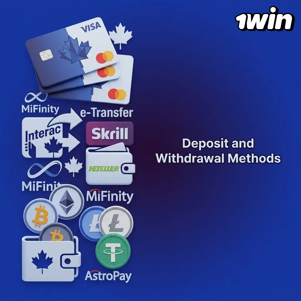 1win deposit and withdrawal methods for Canadian players including Interac, Visa, crypto, Skrill, and Neteller