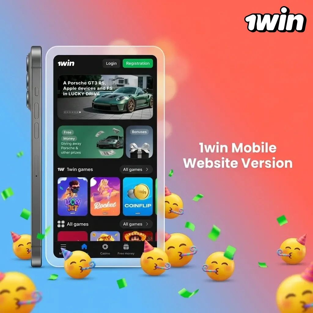 1win mobile website version displayed on a smartphone browser with full access to betting and casino features