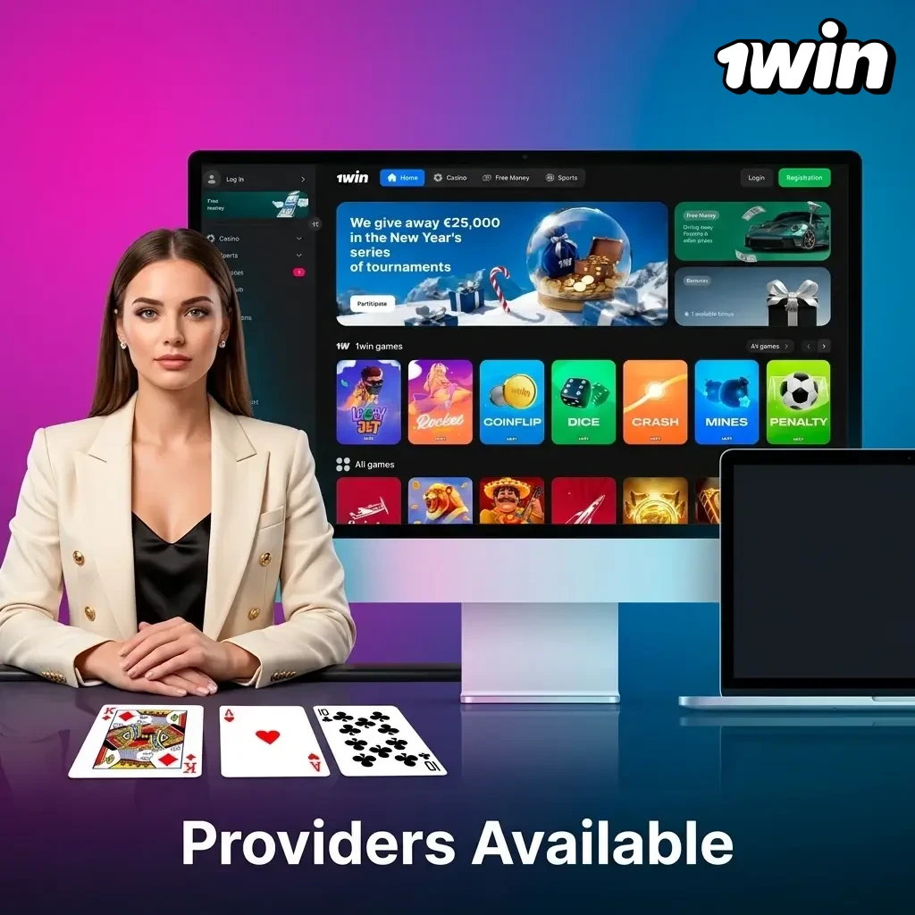Live casino providers Evolution, Pragmatic Play, and Playtech at 1win with certified HD studios and GCU technology
