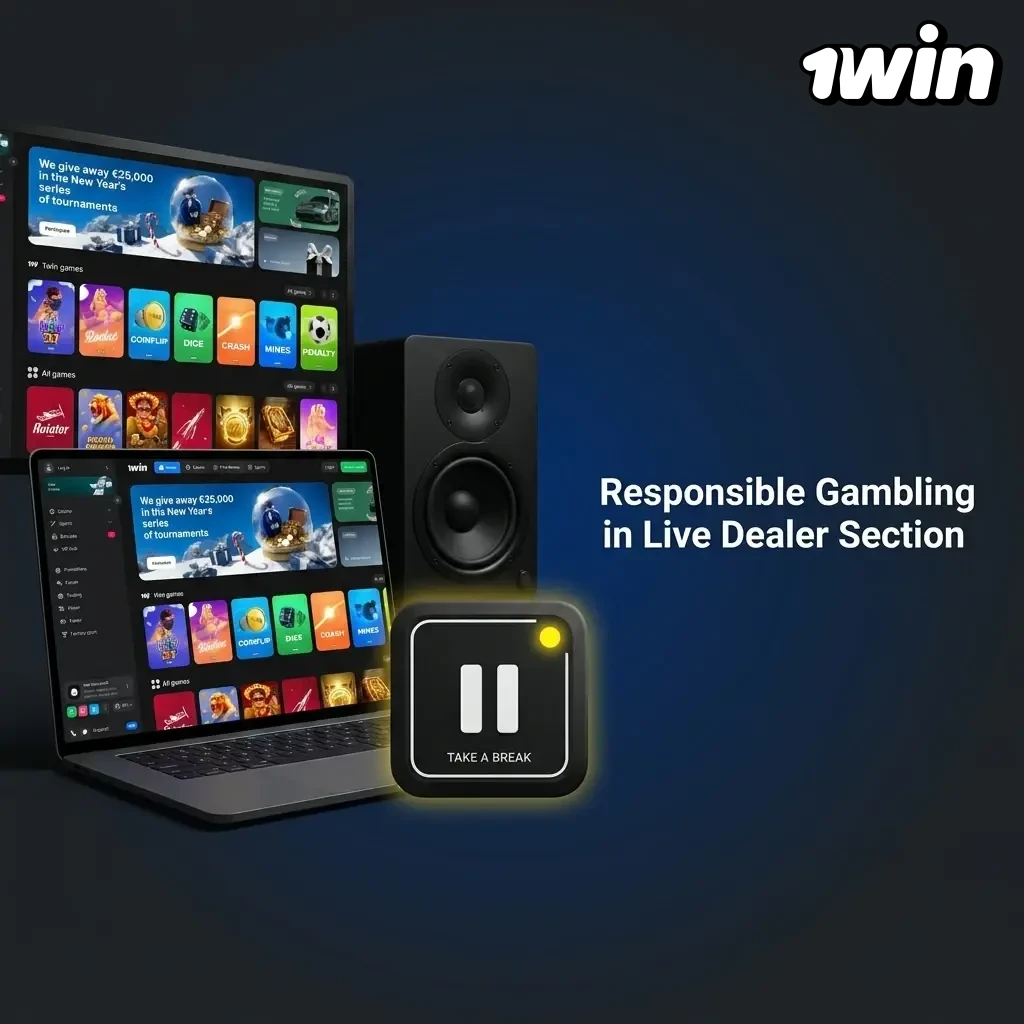 Responsible gambling tools for live dealer gaming at 1win, including session limits, bet controls, and self-exclusion options