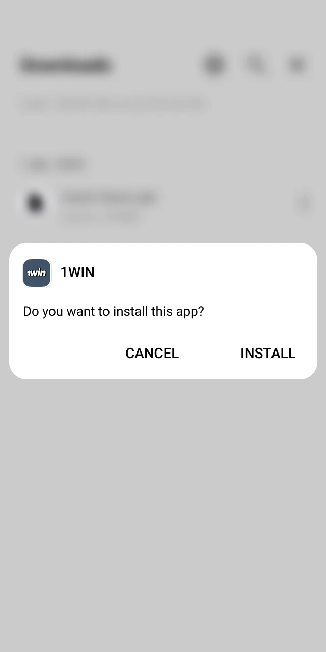 Press confirm to finish installing the 1win Android App now.
