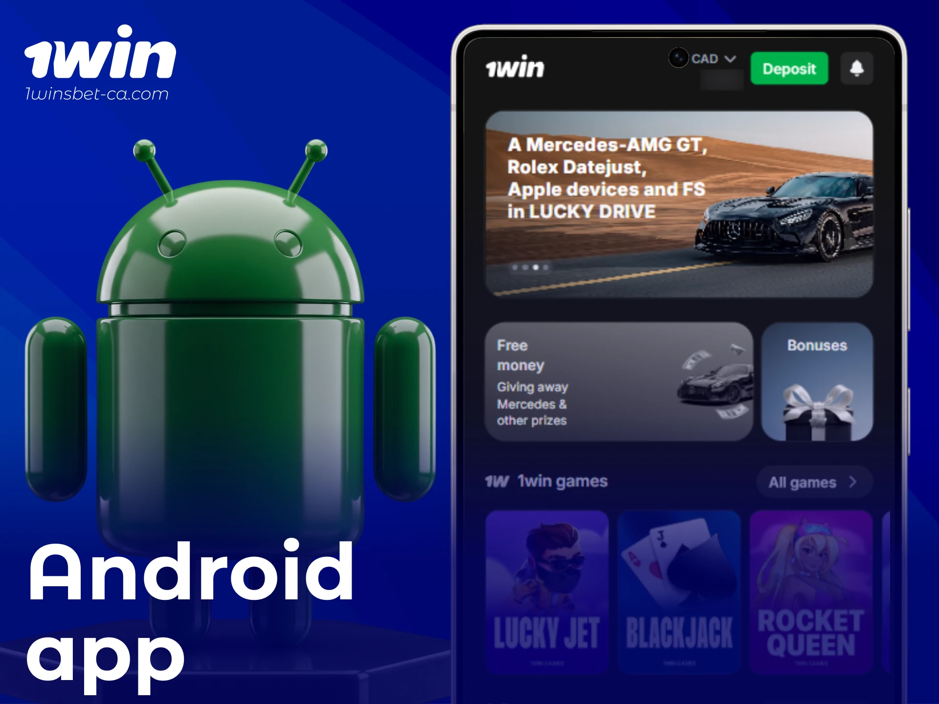 Download the 1win Android app to play live casino and sports betting.