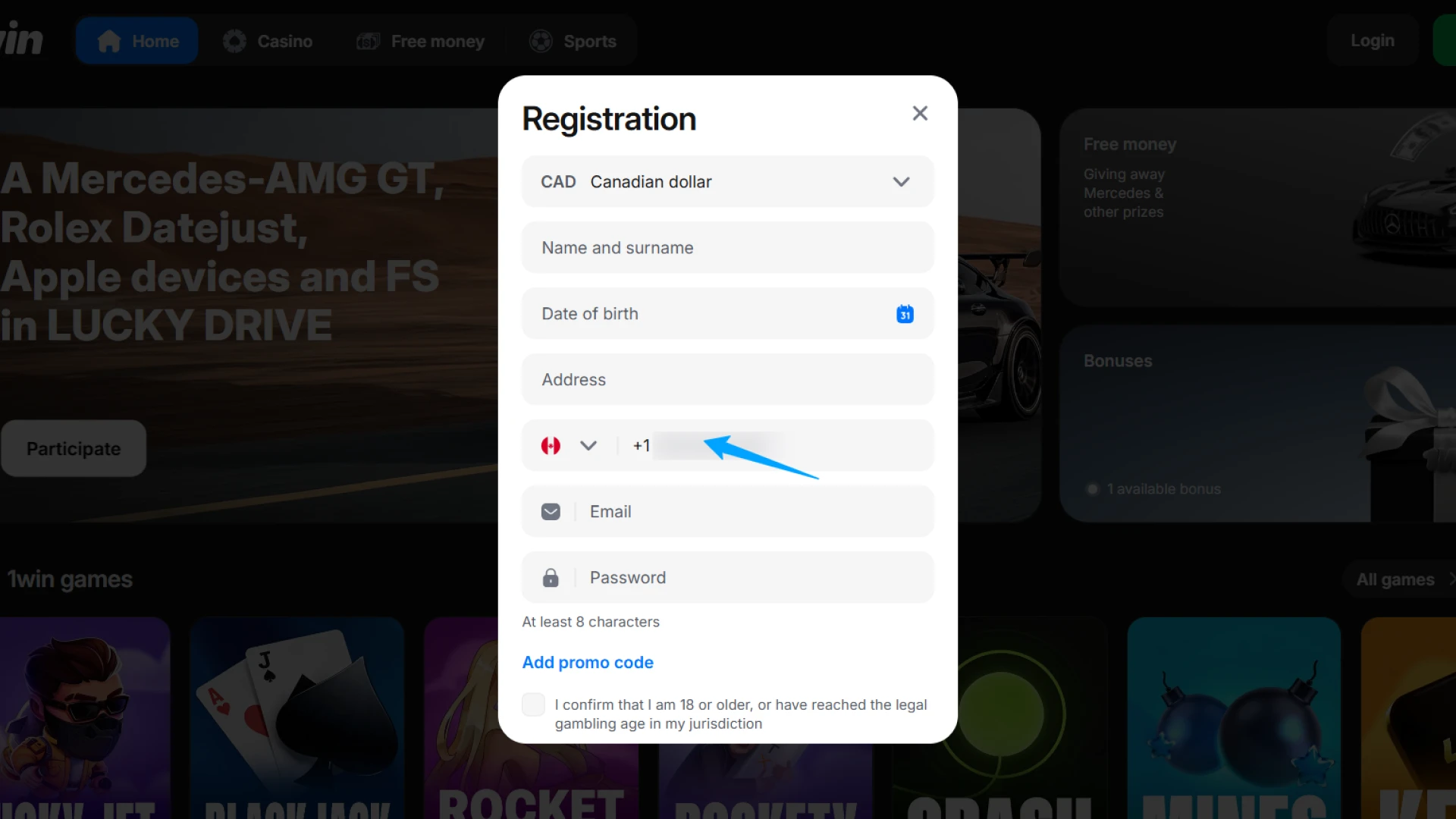 Select the best 1win registration method for your new login.