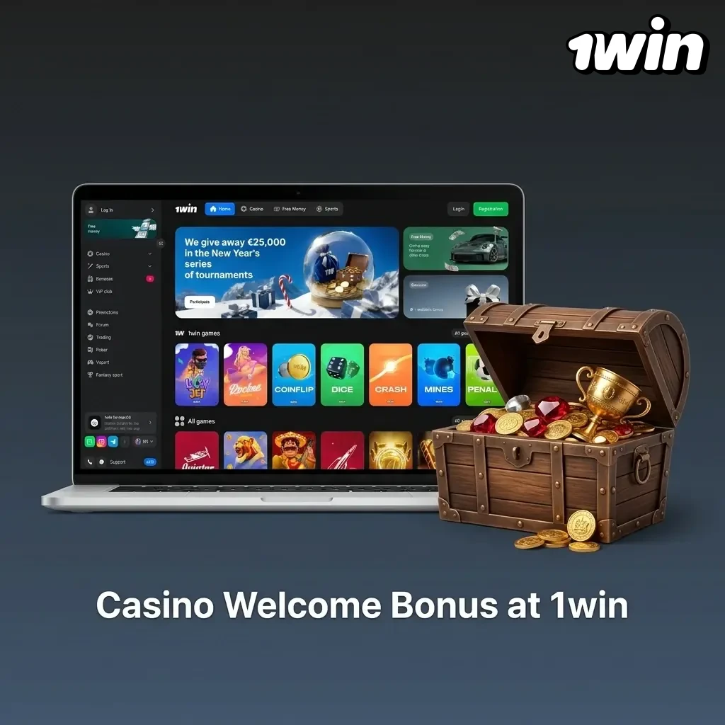 1win Canada welcome bonus offer showing 500% match up to CAD 3,000 with free spins and cashback rewards